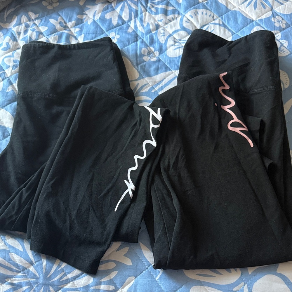 PINK Victoria's Secret Black Leggings with White and Pink Script